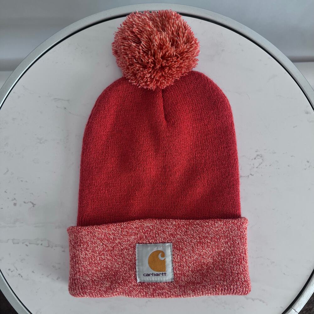 CARHARTT WOMENS LOOKOUT HAT BEANIE POM POM TWO TONE ORANGE ONE SIZE - Picture 5 of 9